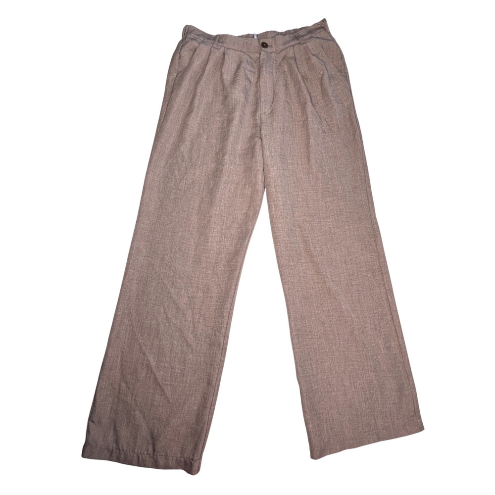 Wide Leg Lightweight Pants Women XL Brown Pleated High Rise Trousers Flowy Cool - Picture 2 of 11